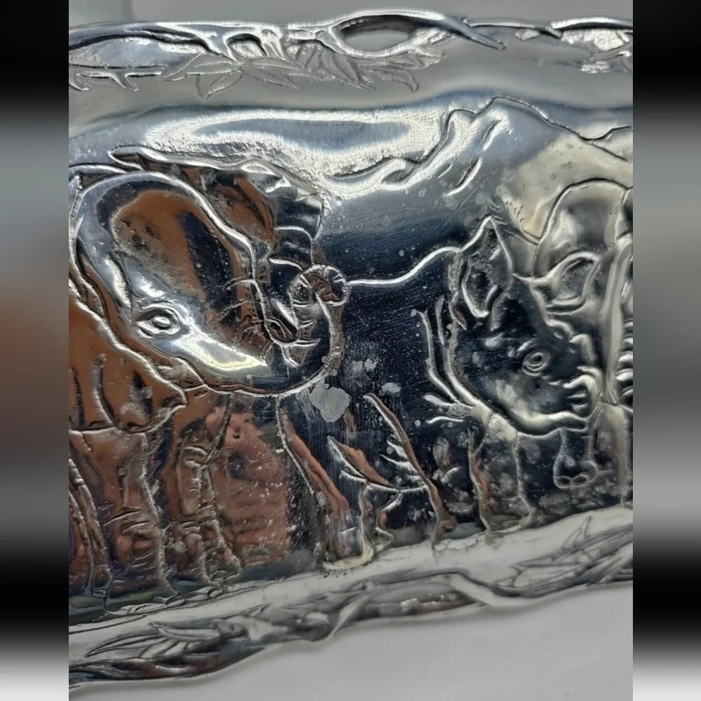 Arthur Court Elephant Platter Herd Elephant Leopard Handle 1995 rectangle 14